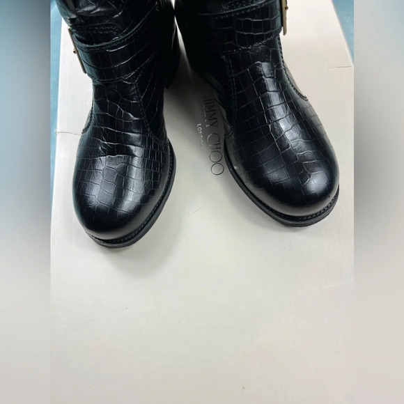 JIMMY CHOO Womens Boots Stamped Mock Croc Shearling Size 36.5 Buckled $1,295 - Picture 15 of 16